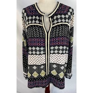 Collective Concepts Blouse Tunic Womens XL Geometric Print Roll Tab Sleeves